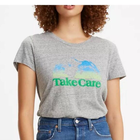 NEW LEVI'S 100% Cotton Crop Tee "Take Care" Earth Day T-Shirt Size XL - Picture 1 of 4